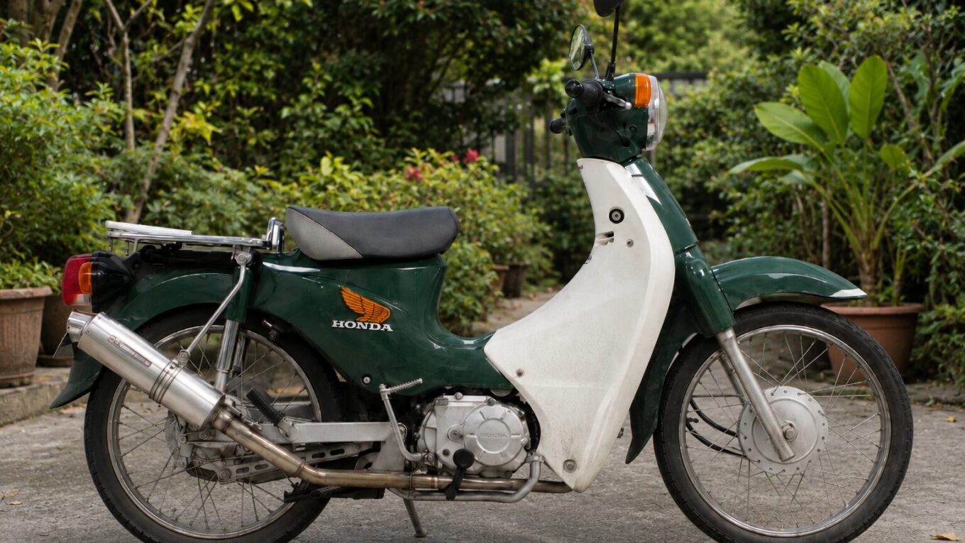 スーパーカブ110 JA07にSP武川ボンバーマフラーを装着した様子