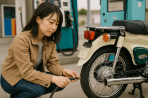 スーパーカブのタイヤ空気圧はガソリンスタンドで無料！正しい入れ方・注意点を徹底解説