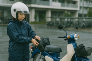 スーパーカブ通勤の雨対策完全ガイド|カッパ・防水グローブ・シューズでびしょ濡れ通勤から解放されよう